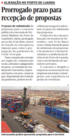 Prorrogado Prazo para Recepção de Propostas - Jornal de Angola